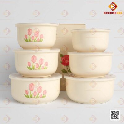 Bộ 3 tô sứ in họa tiết hoa tulip 2 tô sứ