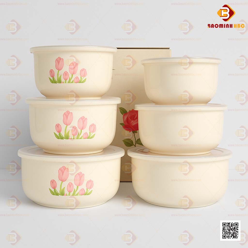 Bộ 3 tô sứ in họa tiết hoa tulip 1 tô