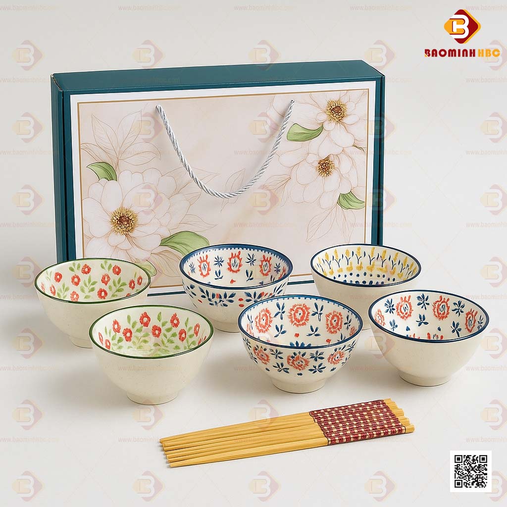 Bộ 6 chén sứ hoa văn vintage 1 bộ 6 chén sứ cap cấp