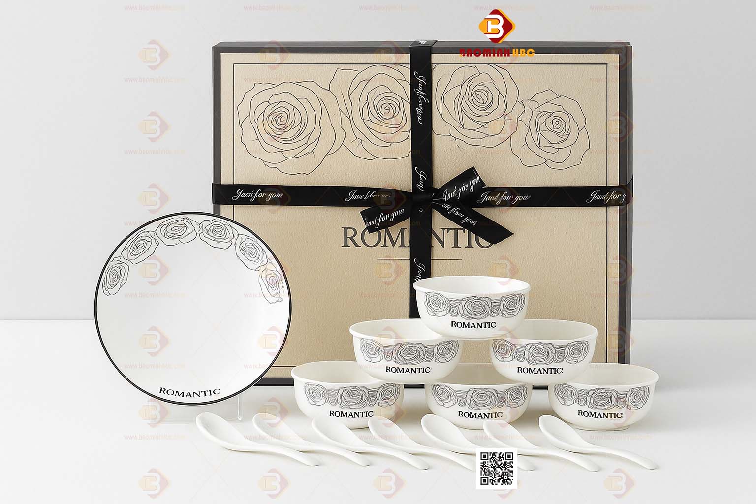 Bộ chén dĩa bằng sứ 14 món 1 bộ 6 chén sứ cao cấp