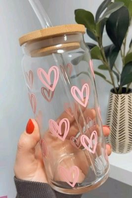Ly Thủy Tinh Hình Lon Nắp Tre Ống Hút – Thân Thiện Môi Trường 2 ly thủy tinh hình lon