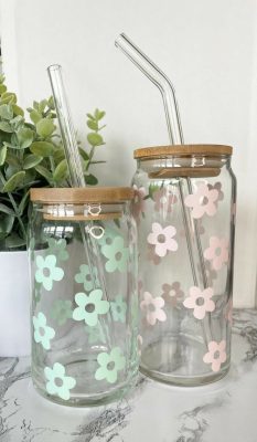 Ly Thủy Tinh Hình Lon Nắp Tre Ống Hút – Thân Thiện Môi Trường 3 ly thủy tinh hình lon