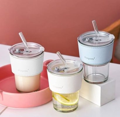 Ly thủy tinh kèm ống hút 4 ly thủy tinh kèm ống hút