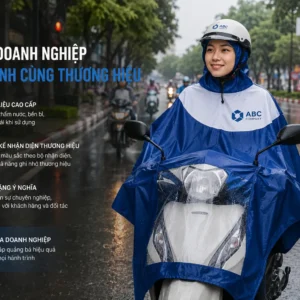 Khách hàng sử dụng áo mưa doanh nghiệp khi đi xe máy