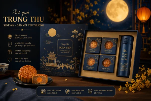 Set quà trung thu kết hợp bánh và ly gi�?nhiệt.
