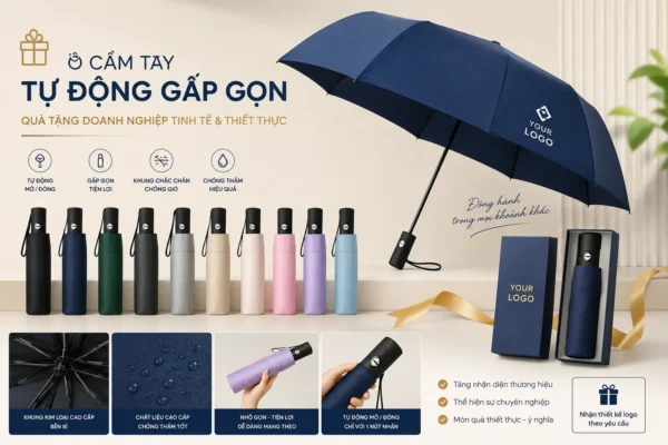 Ô cầm tay tự động gấp gọn nhiều màu sắc làm quà tặng doanh nghiệp